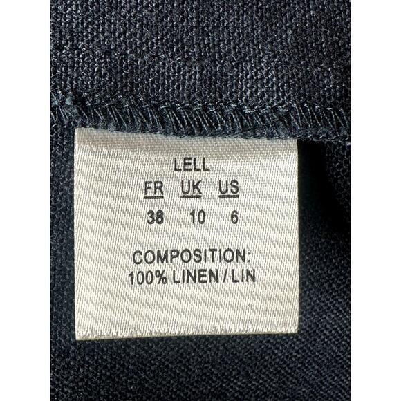 Manoush Dk Blue 100% Linen Sleeveless Scalloped Edge Pockets W. Bow Dress Size 6 - Picture 7 of 8